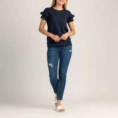 DAMSKA KOSZULKA Z KRÓTKIM RĘKAWEM Z BAWEŁNY - LUNESSA